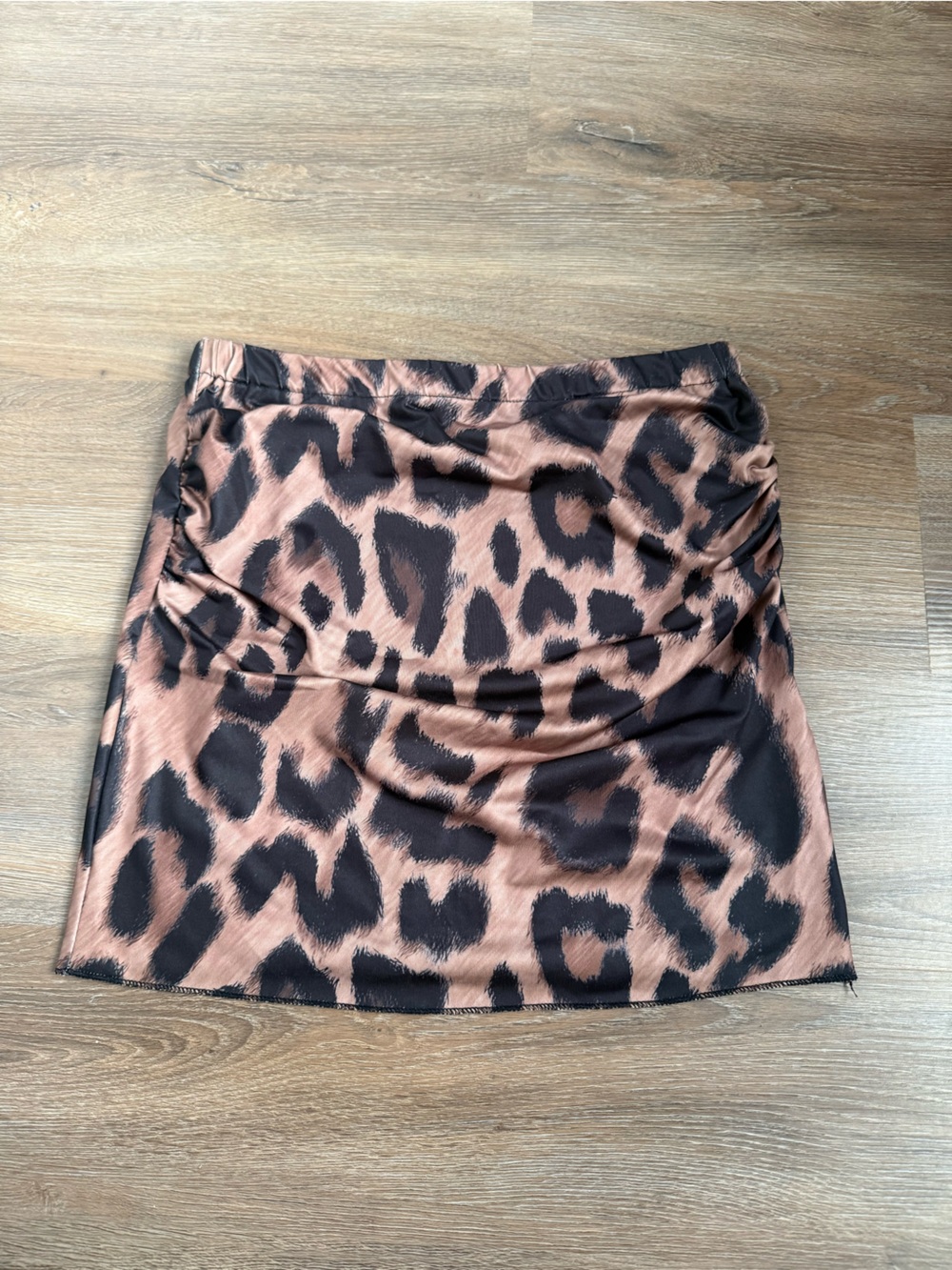 Leopard Print Satin Mini Skirt - Brown/Black